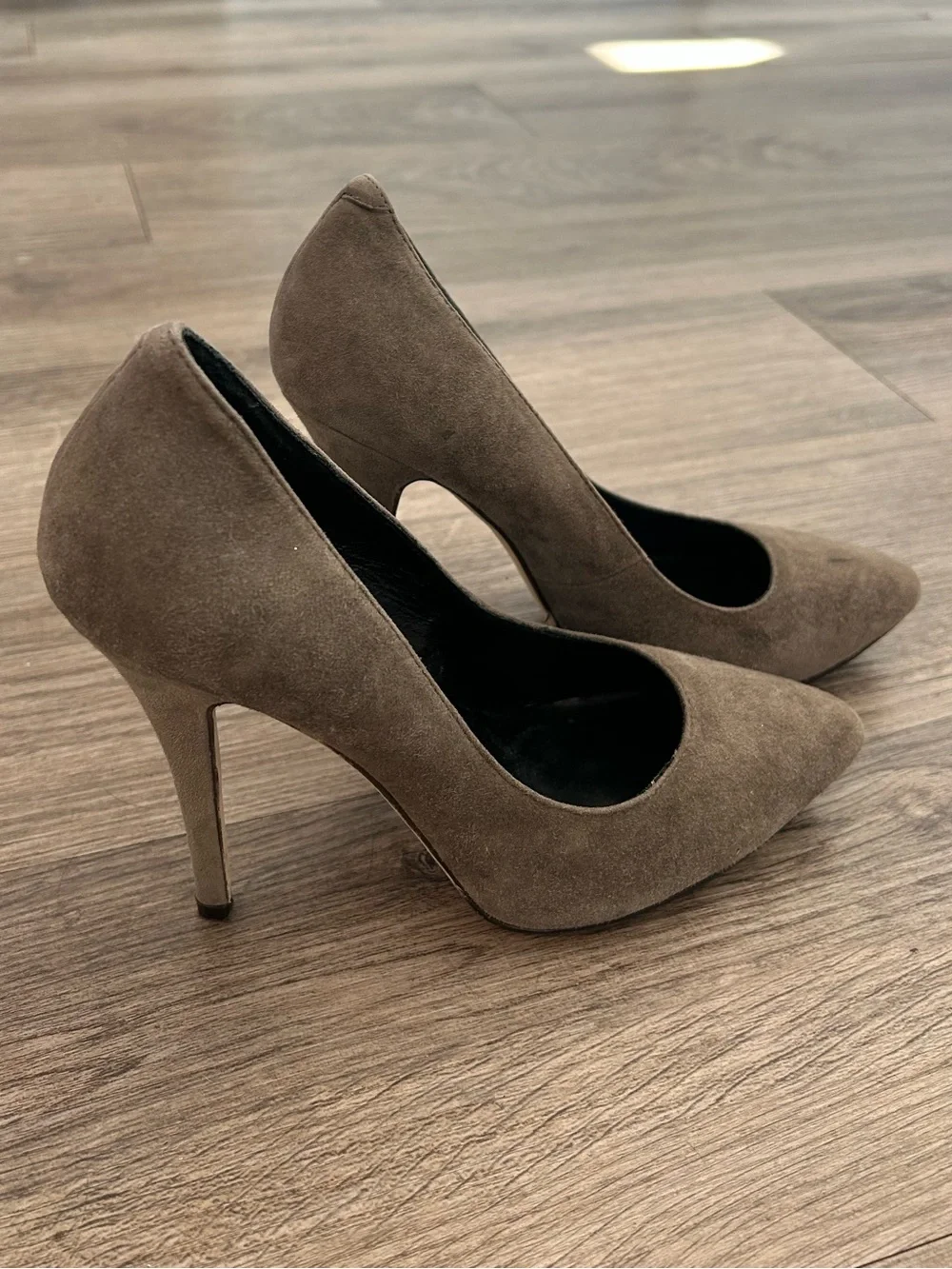 Grey Suede Pointed-Toe Stiletto Pumps
